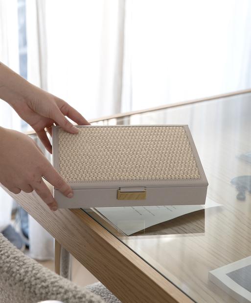 Taupe Raffia Classic Jewellery Box Lid