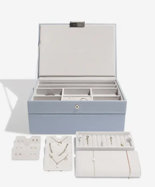 Dusky Blue Classic Jewellery Box Set of 2 With Accessories