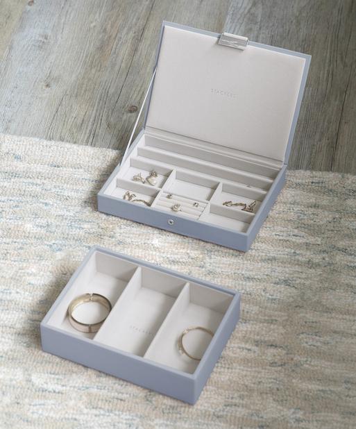 Dusky Blue Classic Jewellery Box Set of 2 With Accessories