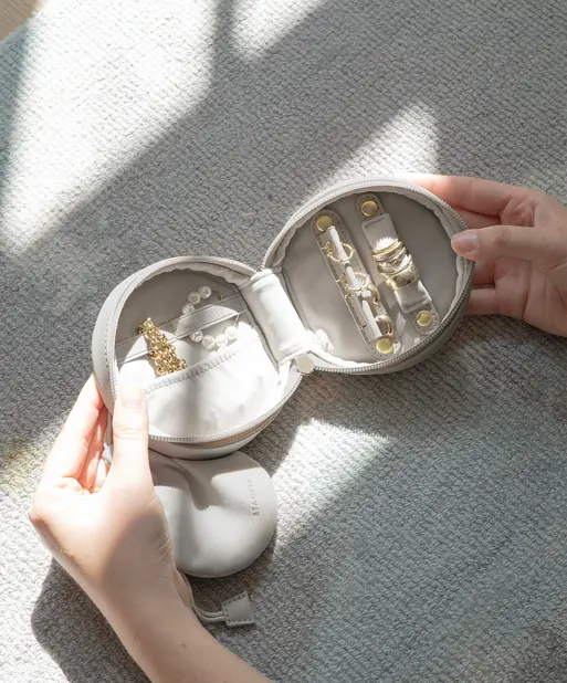 Limestone Round Travel Jewellery Box