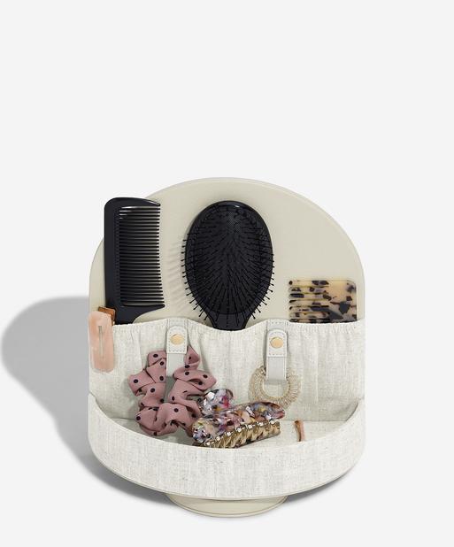 Oatmeal & Linen Rotating Hair Accessory Organiser With Mirror