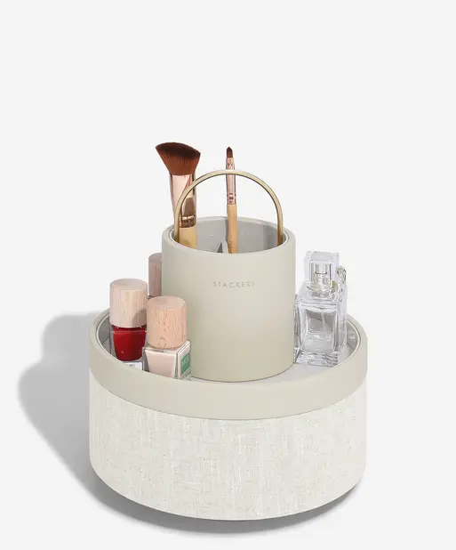 Oatmeal & Linen Rotating Cosmetic Caddy 
