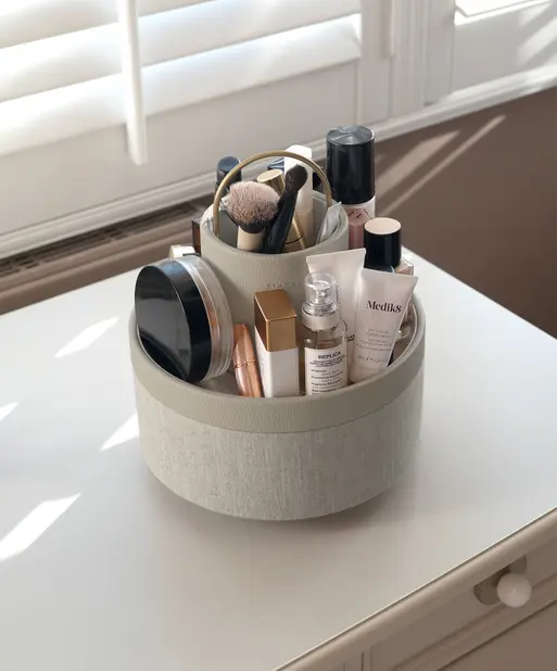 Oatmeal & Linen Rotating Cosmetic Caddy 