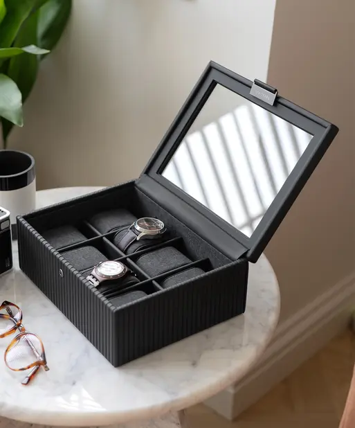 Black Fluted 8 Piece Watch Box