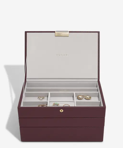 Burgundy Classic Jewellery Box Set of 3