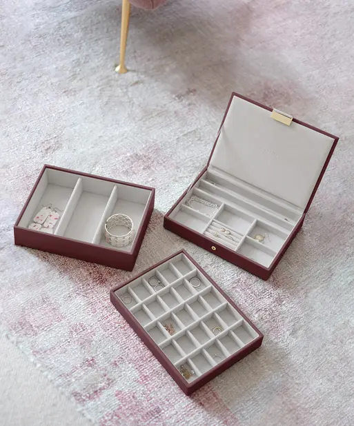 Burgundy Classic Jewellery Box Set of 3