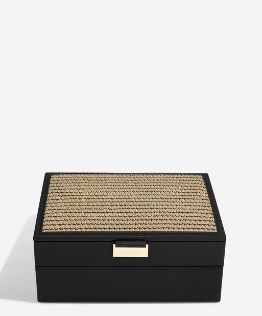 Black Raffia Classic Jewellery Box Set of 2