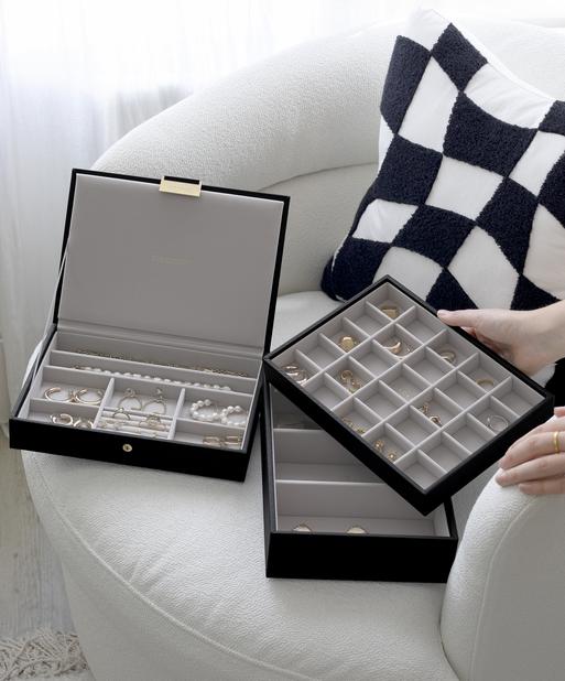 Black Raffia Classic Jewellery Box Set of 3