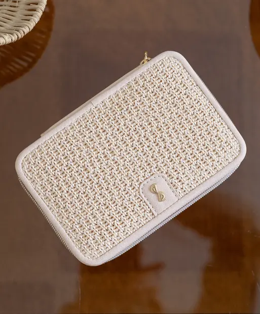 Blush Raffia Luxury Travel Jewellery Box