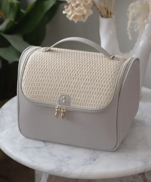 Taupe Raffia Large Cosmetic Case