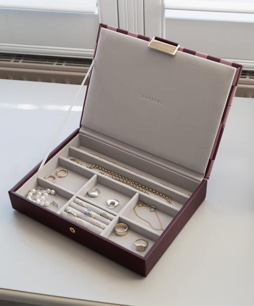 Burgundy Chequered Star Classic Jewellery Box Lid