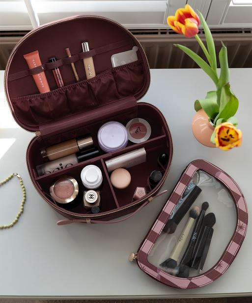 Burgundy Chequered Star Vanity Case