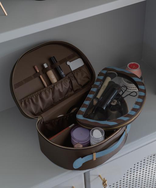 Chocolate and Blue Stripe Vanity Case