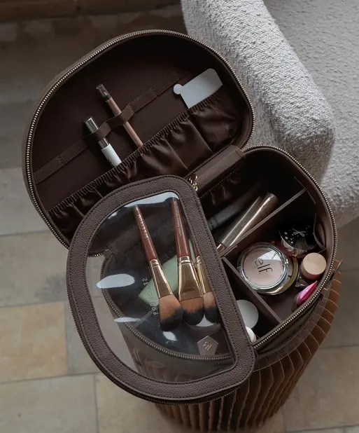Brown Suedette Vanity Case