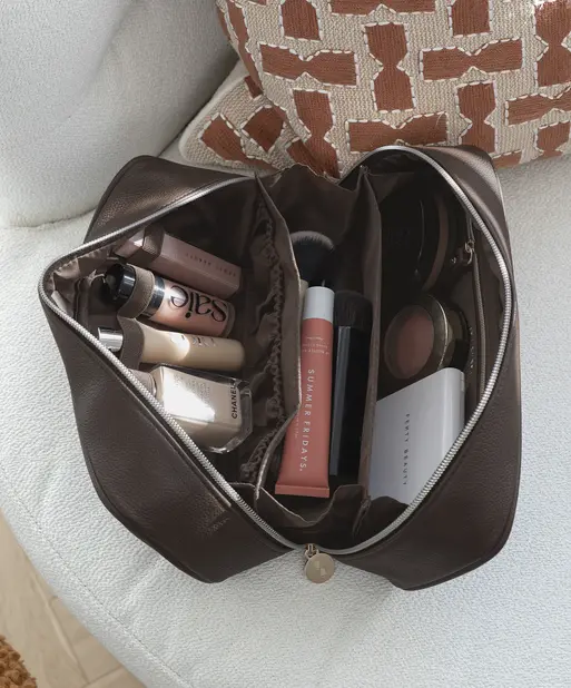 Brown Suedette Expanding Cosmetic Case