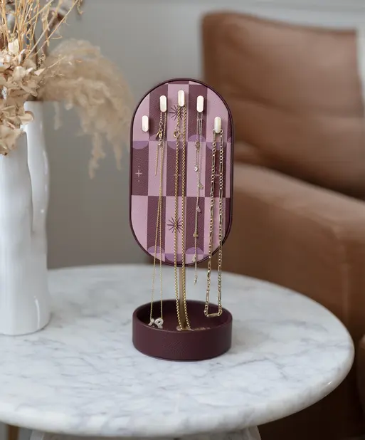 Burgundy Chequered Star Neckace Display Stand