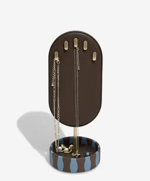 Chocolate and Blue Stripe Neckace Display Stand