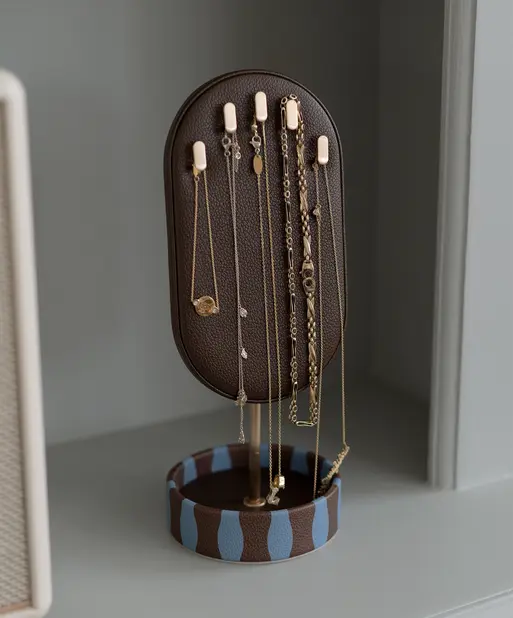 Chocolate and Blue Stripe Neckace Display Stand