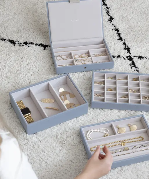 Dusky Blue Classic Jewellery Box Set of 4