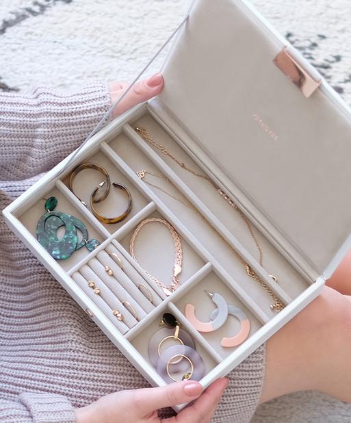 White & Rose Gold Classic Jewellery Box Lid