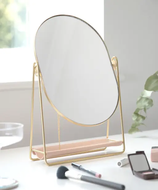Blush & Gold Dressing Table Mirror & Jewellery Stand