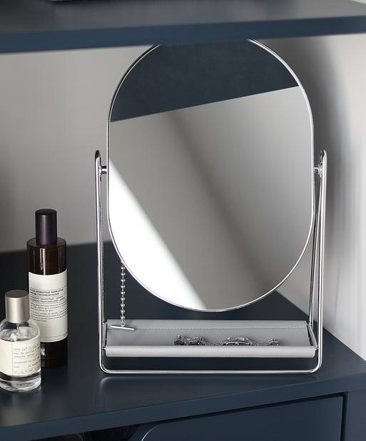 Pebble Grey & Chrome Dressing Table Mirror & Jewellery Stand