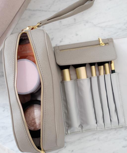 Taupe Wrap Around Makeup Bag