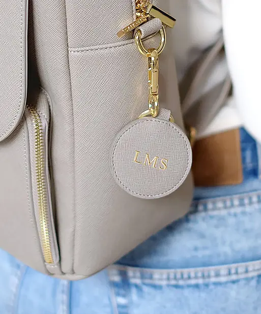 Personalised Taupe Round Keyring