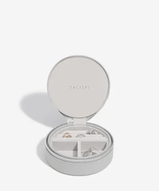 Pebble Grey Round Zipped Jewellery Box