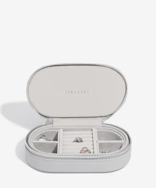 Pebble Grey Oval Zipped Jewellery Box