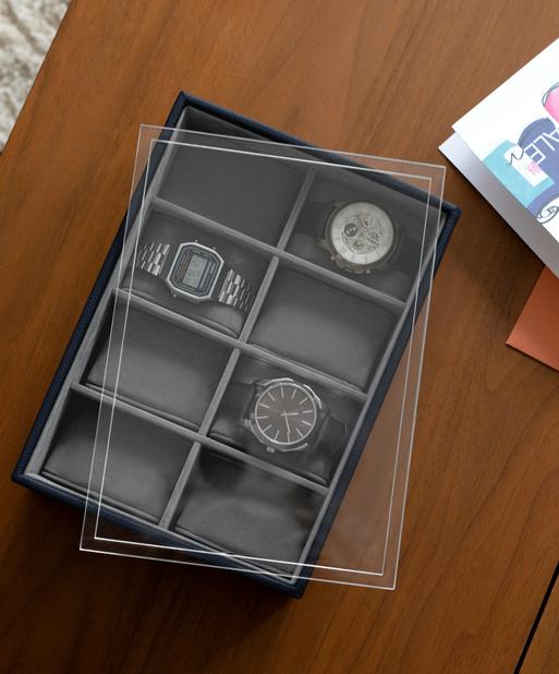 STACKERS PEBBLE NAVY 8 PIECE WATCH BOX WITH ACRYLIC LID