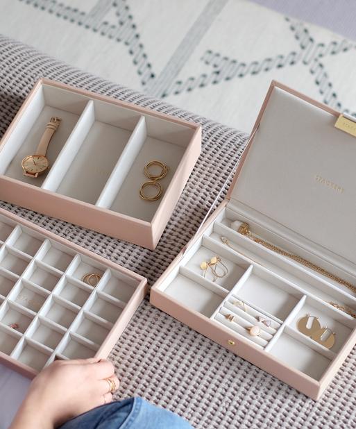 Blush Pink & Champagne Gold Classic Jewellery Box Set of 3