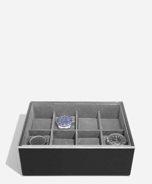 Black Pebble 8 Piece Watch Box & Acrylic Lid