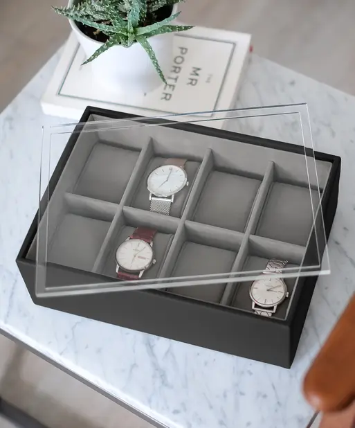 Black Pebble 8 Piece Watch Box & Acrylic Lid