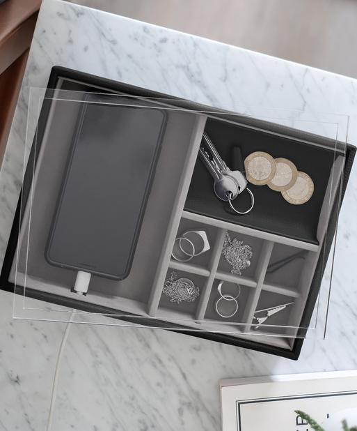 Pudełko na biżuterię i telefon Stackers Pebble Classic czarne z pokrywką
