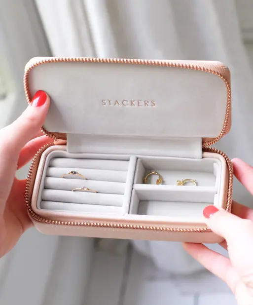 Blush Pink Medium Zipped Travel Jewellery Box