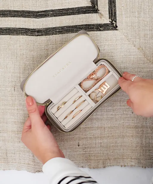 Taupe Medium Zipped Travel Jewellery Box