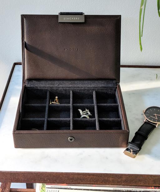 Brown Lidded Mini Cufflink Box