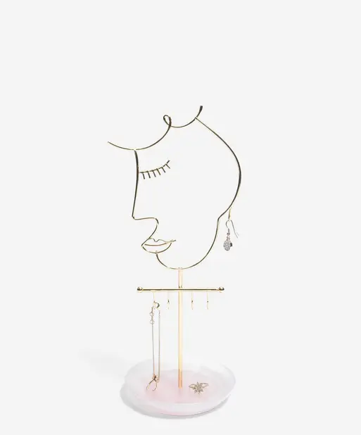 Rose Quartz 5-Hook Face Jewellery Stand