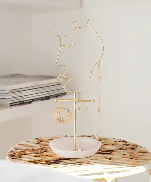 Rose Quartz 5-Hook Face Jewellery Stand