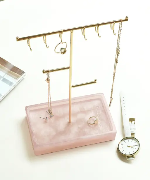 Large Rose Quartz Effect T-Bar Jewellery Stand