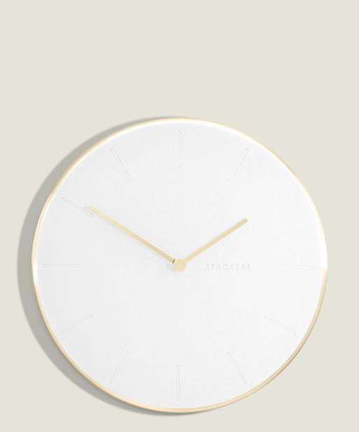 Pebble White & Brushed Gold PU Clock