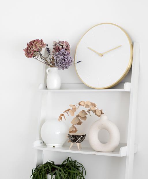 Pebble White & Brushed Gold PU Clock