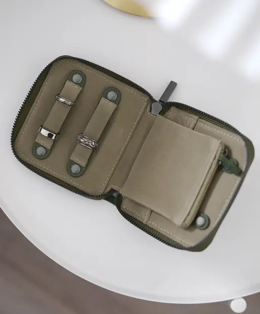 Olive Green Compact Jewellery Roll
