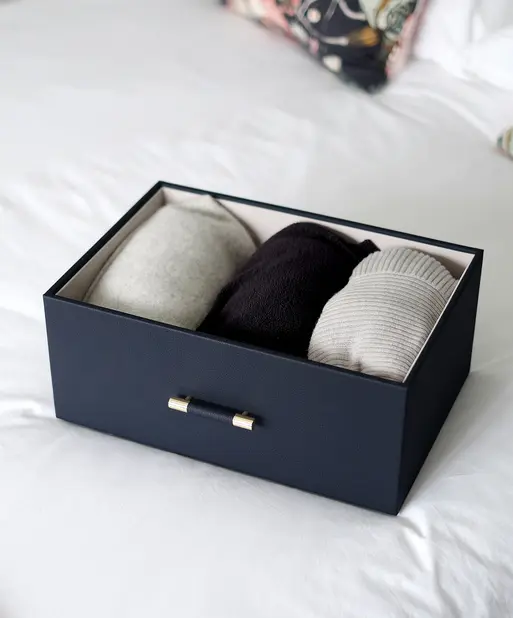Navy Pebble Storage Box with Handle