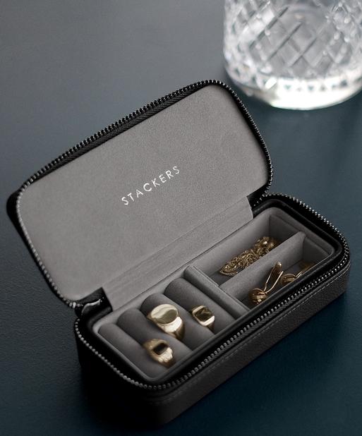 Black Medium Zipped Travel Jewellery Box - Men's