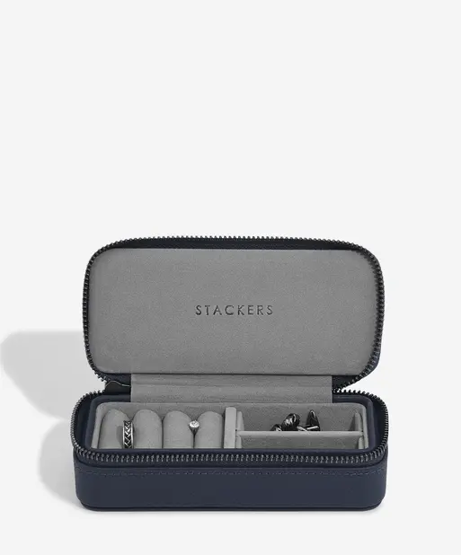 Navy Blue Medium Zipped Jewellery Box - Mens