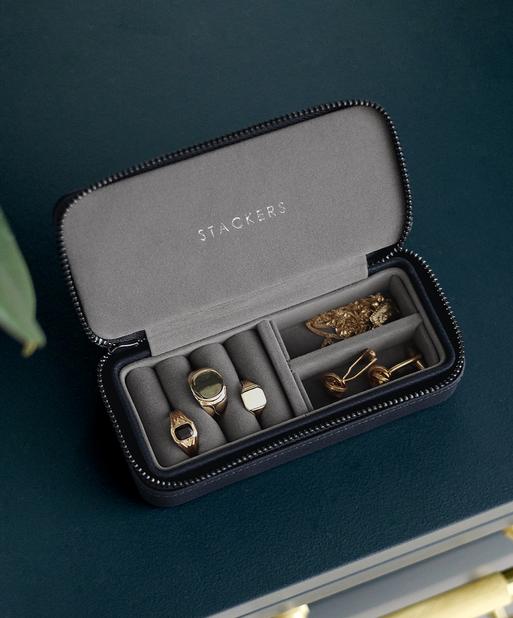 Navy Blue Medium Zipped Jewellery Box - Mens