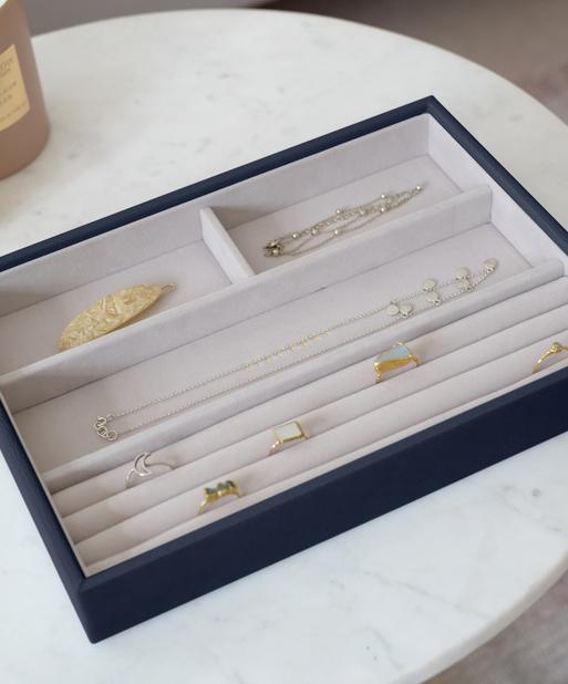 Navy Pebble Classic Ring & Bracelet Layer