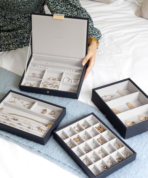 Navy Pebble Classic Jewellery Box Set of 4